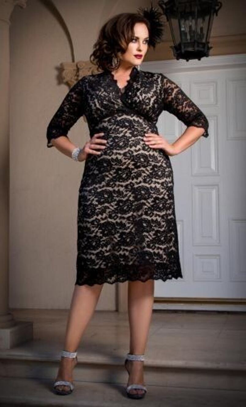 Kiyonna Dress Scalloped Boudoir Lace Style 3X Whimsigoth Romantic Black Beige